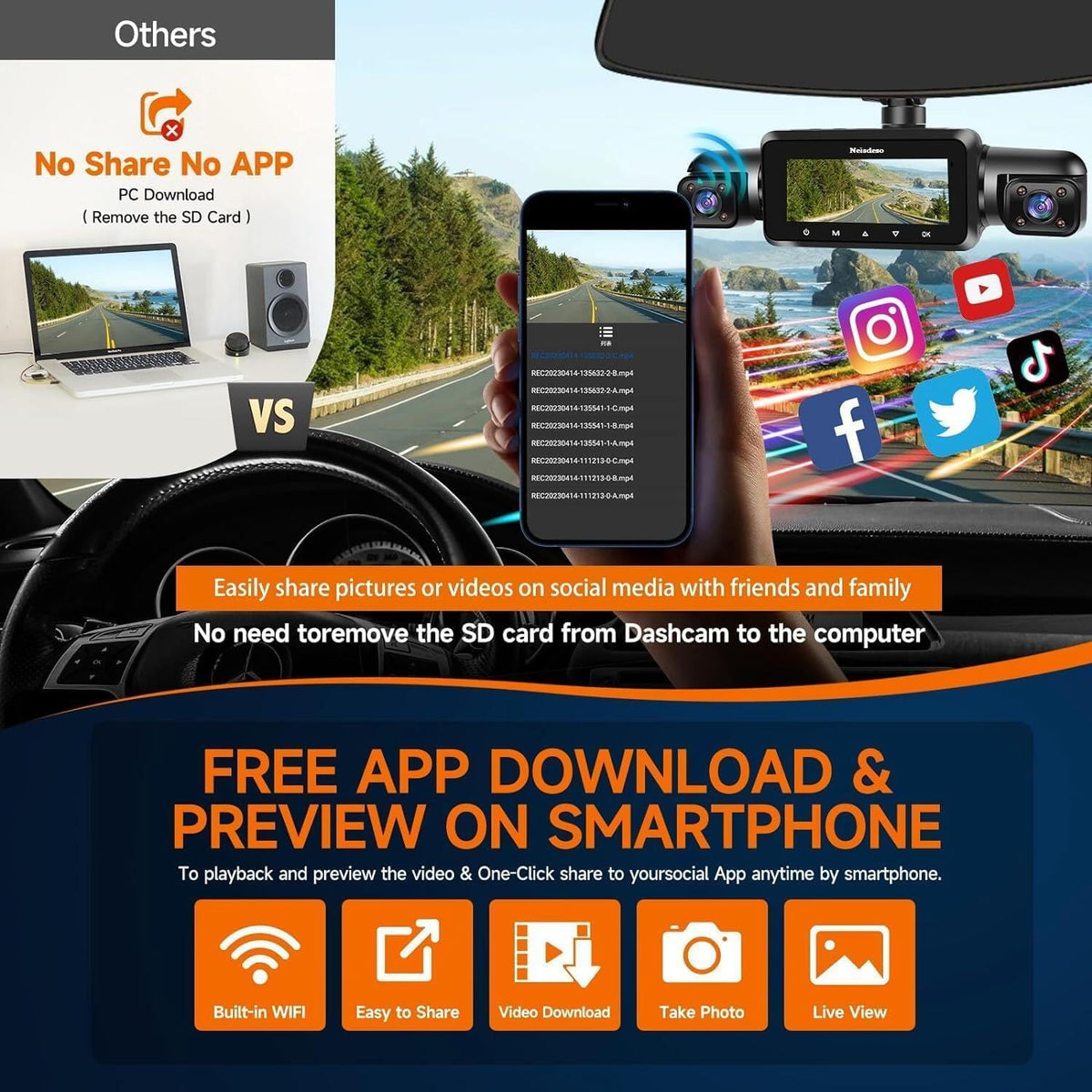360° Dash Cam Front and Rear Inside, 4 Channel FHD 4 * 1080P, Wi-Fi GPS Voice Control Car Camera, Front 2K+1080P*2 Dash Camera for Cars