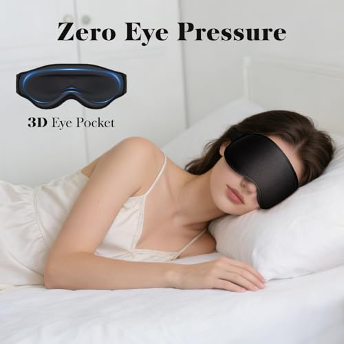3D Eye Mask Sleep Mask for Men & Women, 100% Pressure-Free & Light Block-Out Eye Mask for Sleep with Easy Adjustable Strap, Night Eye Cover (Black)
