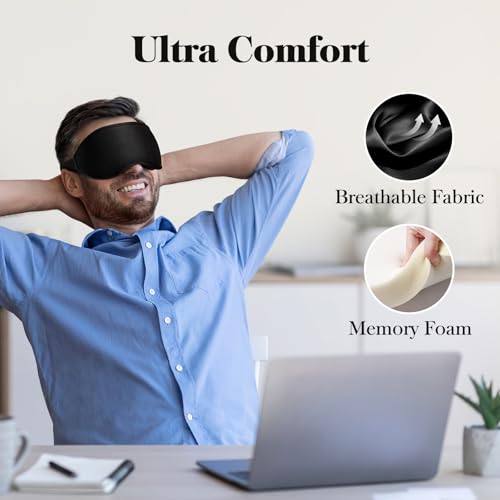 3D Eye Mask Sleep Mask for Men & Women, 100% Pressure-Free & Light Block-Out Eye Mask for Sleep with Easy Adjustable Strap, Night Eye Cover (Black)