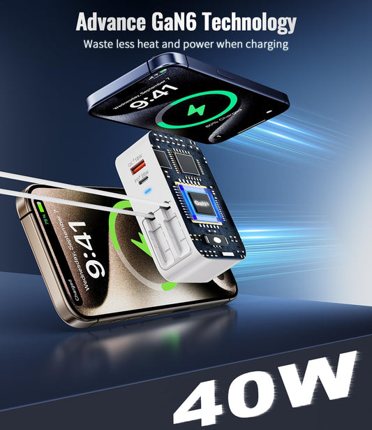 4 in 1 Retractable Wall Charger with Dual Cables,40W Retractable Phone Charger Wall Plug with Dual USB Ports,20W USB C Chargers Block Fast Charging