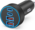 4 in 1, USB C Car Charger, 4-Port 90W Super Fast Charging Cigarette Lighter Adapter, Dual 45W USBC & USB-A Multiport Car Phone Charger Accessories