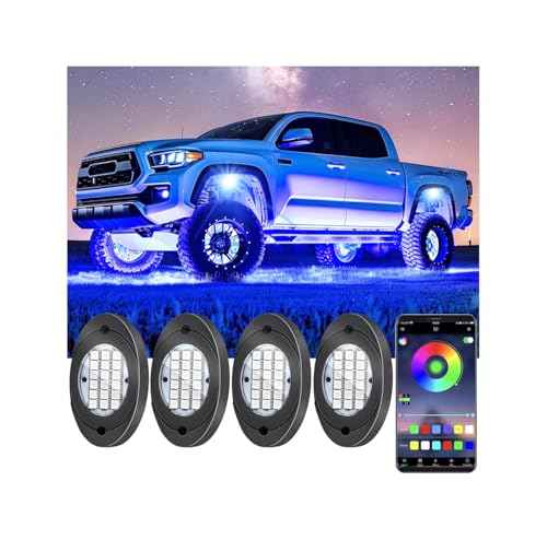 4 Pods RGB LED Rock Lights, Underglow Multicolor Neon Light Kit, Wheel Well Light with APP Control & Music Mode, Under Glow Lights for Trucks, Jeep
