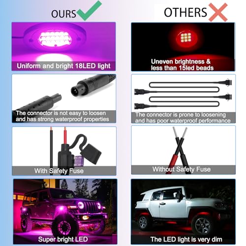 4 Pods RGB LED Rock Lights, Underglow Multicolor Neon Light Kit, Wheel Well Light with APP Control & Music Mode, Under Glow Lights for Trucks, Jeep