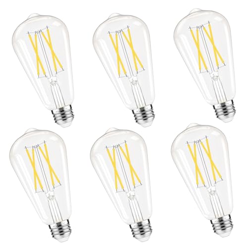 Dimmable Edison Bulbs, 4000K Daylight White, 6W Equivalent to 60 watt E26 LED Bulb, ST58 Vintage Light Bulbs, 600LM, 90+ CRI, E26 Base, Clear Glass, 6 Pack