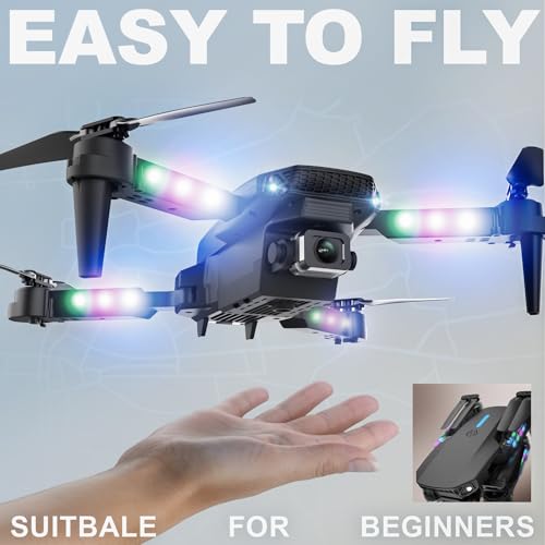BEZGAR LED Lights Drone with Camera for Adults and Kids Beginners, Black | Drone with Camera 1080P HD, Foldable Drones for Kids RC Quadcopter with One Key Take Off 3D Flips, 2 Batteries, Toys for Boys