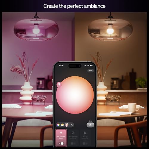 Philips Hue Essential Smart LED A19 Bulb, White and Color Ambiance, E26 Base, 8.8W, 2200K-6500K, 800 Lumens, Dimmable, Works with Alexa, Google, and Apple Home, 4-Pack