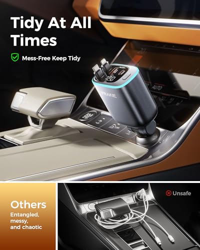 iPhone Car Charger, Retractable Fast USB C Phone Charger, 4 in 1 Cigarette Lighter Adapter with 2 Cables 25 Inch and 2 USB Ports, Multi Port USB Car Charging for iPhone 17/16/15/14/13/Pro Max