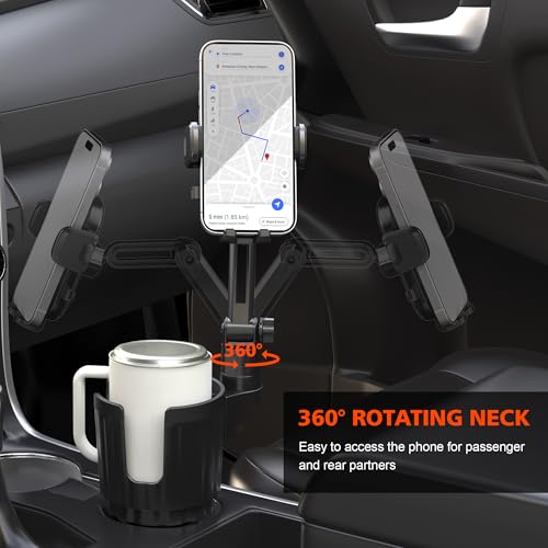 Newlest 2 in 1 Phone Mount for Car Cup Holder with Adjustable Base, Holders for Car Cupholder, No Shaking 360° Flexible Neck Phone Mount for All 4-7” Smartphones, Cup Holder for Most Bottles