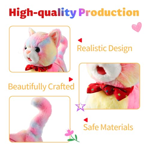 Rainbow Walking Cat Toy for Kids Kitty Toys for Girls Kitten Set that Talking Meows Singing Dancing Repeat What You Say Touch and Voice Control Plush Electronic Robot Kitties for Baby Toddlers