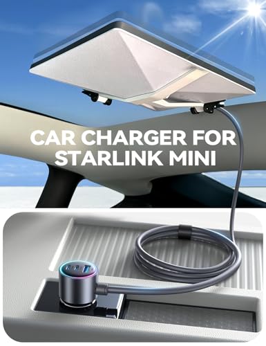 Starlink Mini Car Adapter, 10FT Starlink Mini Cable Car Charger, 12V-24V Cigarette Lighter Adapter [Stable Power Chip & 18AWG Waterproof Cable] Dual PD 45W + USB A 30W Ports for Cars, Trucks, RVs