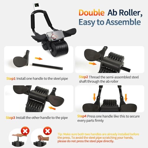2026 New Ab Roller Wheel with Timer & Knee Mat,Automatic Rebound Abdominal Wheel with Elbow Support Ab Workout Equipment for Strengthening Core Muscles Abs Exercise Roller for Women Men