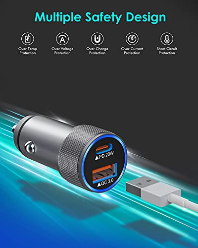 iPhone Car Charger,USB C Fast Car Charger[Apple MFi Certified] Apple Car Charging 38W Dual Port CarCharger Cigarette Lighter Adapter 2x3ft PD&QC 3.0 Lightning Cable for iPhone 14/13/12 Pro/11/Airpods