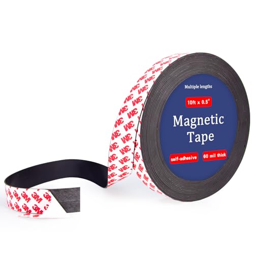 10 Feet x1/2 in Magnetic Tape Strips Roll with Adhesive Backing, Flexible Sticky Magnet Tape for Lightweight Craft DIY Projects, Whiteboards and Fridge Organization (0.06" Thick)