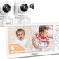 Blemil 6" Baby Monitor with 2 Cameras 4000mAh Battery Upgrade Split Screen Video Baby Monitor No WiFi Remote Pan-Tilt-Zoom Auto-Night Vision 150 Languages ECO Mode 2-Way Talk 1000FT (Ideal Condition)