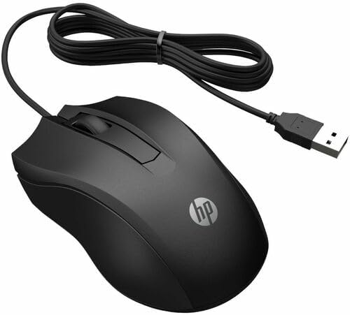 HP Wired Mouse 100 - Precise Optical Sensor with 1600 DPI - Easy USB Connection - Ambidextrous Design - 3 Button Control & Built-in Scrolling - Multi-OS Compatible (6VY96AA#ABL)