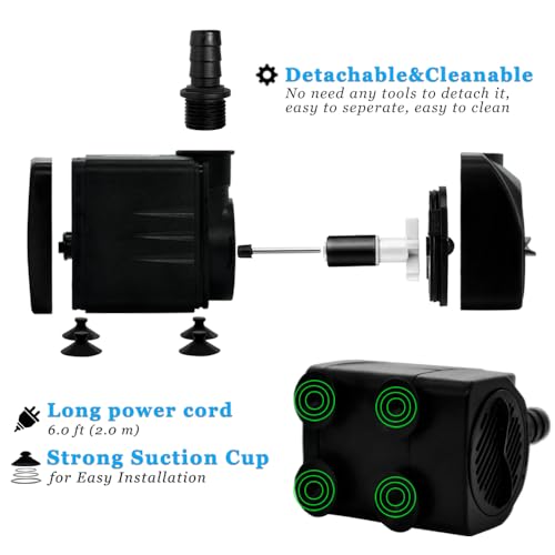 PULACO 400GPH Submersible Pump with 5 ft Tubing, (1500L/H 25W) durable fountain water pump for Pond Fountain, Aquariums Fish Tank, Statuary, Hydroponics
