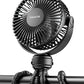 Gaiatop Mini Portable Stroller Fan, Battery Operated Small Clip on, Detachable 3 Speed Rechargeable, 360° Rotate Flexible Tripod Better Cooling for Car Seat Crib Treadmill Travel Black
