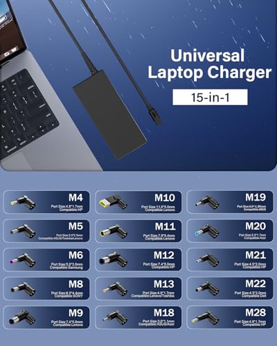 90W Universal Laptop Charger Compatible with HP Dell Asus Lenovo Acer Sony AC Adapter IBM Gateway Notebook Ultrabook Chromebook Pavilion Inspiron Latitude Power Supply Cord with 15 Tips