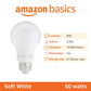 Basics A19 LED Light Bulbs, 60 Watt Equivalent, Energy Efficient 9W, E26 Standard Base, Soft White 2700K, Dimmable, 10,000 Hour Lifetime , 6-Pack