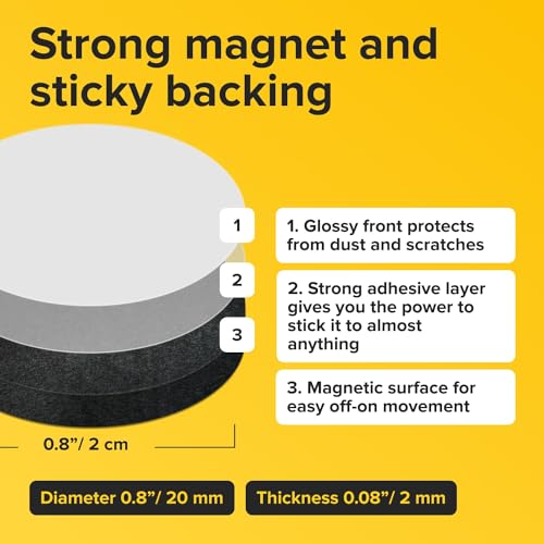 Peel-&-Stick Flexible Adhesive Magnets - 120 Magnetic Dots for Office Supplies, Whiteboard, Crafts, Fridge, & School Projects