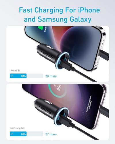 Anker 323 USB-C Car Charger Adapter, 52.5W Cigarette Lighter Charger with 30W PowerIQ 3.0 Fast Charging for iPhone 17/16/15/14/13/12 Series, Galaxy S25/24, Pixel
