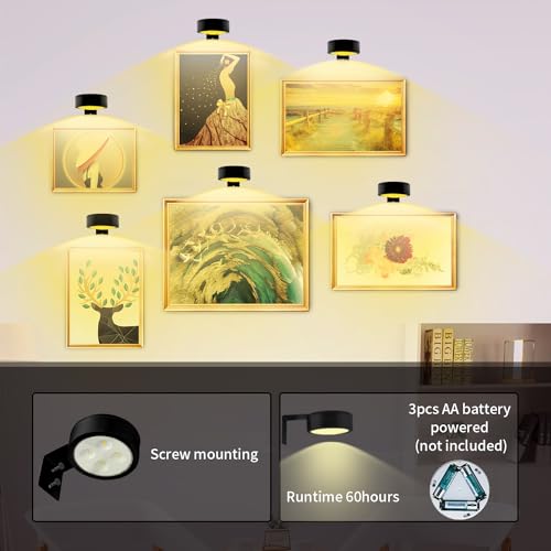 3PACK Picture Light Battery Operated with Remote, Painting Light for Wall Art with 3 Lighting Colors Dimmable, LED Art Display Accent Light on Wall for Poster Dartboard Frame Portrait Black