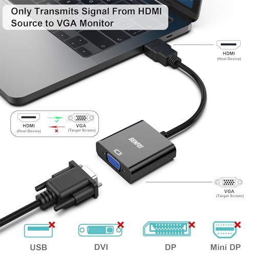 BENFEI HDMI to VGA, Gold-Plated Adapter (Male to Female) for Computer, Desktop, Laptop, PC, Monitor, Projector, HDTV, Chromebook, Raspberry Pi, Roku, Xbox and More - Black
