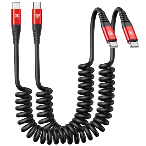 USB C Cable 3ft 2Pack USB C to USB C Charger Cable for Car, Coiled Type C Fast Charging Cable for iPhone 17/16/15/Plus/Pro/Pro Max/MacBook Pro 2020/iPad Pro 2020/iPad Air 4/Samsung Galaxy S23-Red