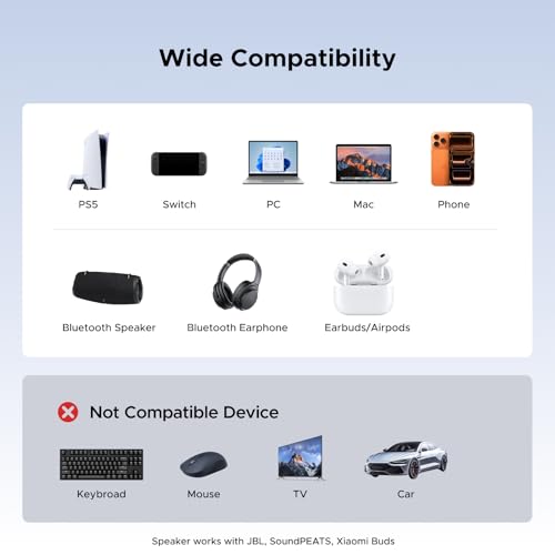 UGREEN USB-C Bluetooth Adapter for PS5, Gaming Consoles & PC, Bluetooth 6.0 Transmitter with LE Audio, aptX Adaptive/HD/aptX/SBC, Dual Pairing & One-to-Many Broadcast for Wireless Headphones Speakers