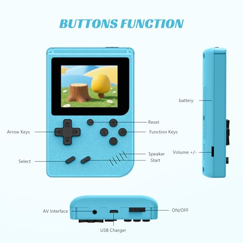 Mini Retro Handheld Games Console, Built-in 400 Video Games,Portable Video Gaming Player with 3.0 Inch IPS Screen and Rechargeable Battery (Blue)