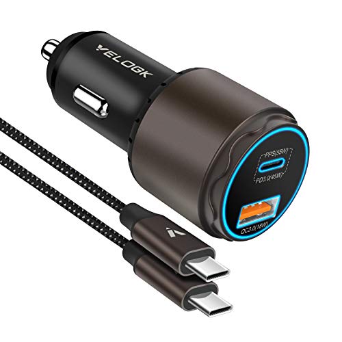 VELOGK Super Fast Type C Car Charger [73W Turbo], Fast Adaptive 55W 45W PPS/PD&QC3.0 USB C Car Adapter[Super Fast Charging 2.0]for Samsung S26 Ultra/S25 Ultra/S24 Ultra/S23 Ultra/S22+,iPad Pro,Macbook