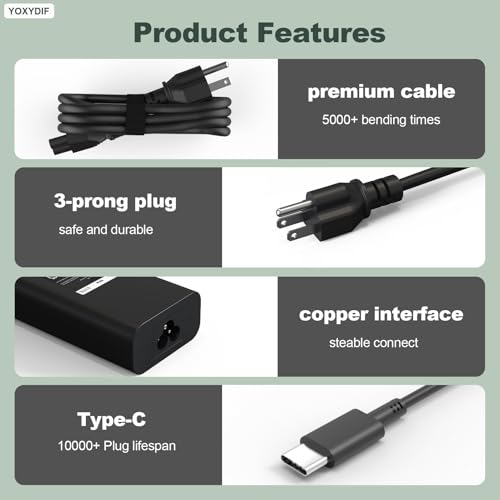 65W USB C Laptop Charger Compatible with Dell Computer Power Cord Adapter Type C Latitude 5420 5520 7420 5540 5430 7440 7430 5440 5450 5550 5530 5340 3550, XPS 13, Inspiron 14 16 2in1
