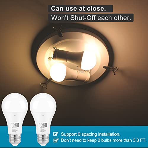 Dusk to Dawn LED Light Bulbs Outdoor, Automatic On/Off, 60W Equivalent, Warm White 3000K, Energy Efficient 9.5W, 850 Lumen, A19, E26 Base, 4-Pack, HQ-H009