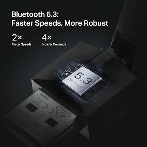 TP-Link USB Bluetooth Adapter for PC, Bluetooth 5.3 Long Range Receiver, Plug and Play, Adjustable Antenna, Supports Windows 11/10/8.1/7 for Desktop, Laptop, Keyboard, Mouse, etc (UB500 Plus)