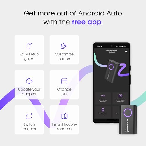 AAWireless Two – Wireless Android Auto Adapter – Convert Factory Wired Android Auto to Wireless – Bluetooth & Wi-Fi Auto Connect – Easy Plug & Play – Multifunction Button – Made in Europe