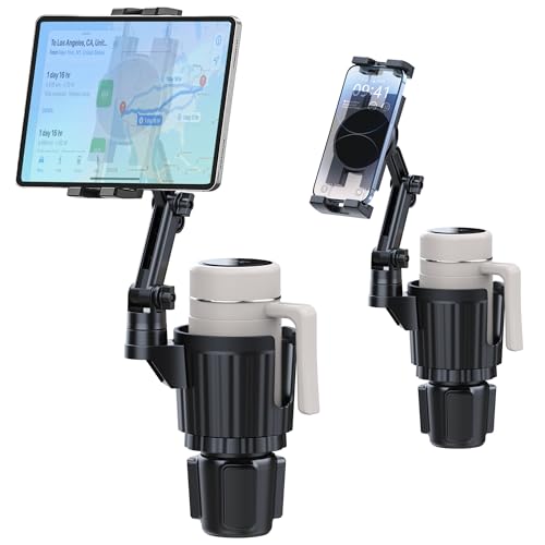 Peastrex Cup Holder Tablet Mount, Ipad Cup Holder Car Mount with Adjustable Arm for Tablet iPhone 3-11in iPad Pro Air Mini, Fire, iPhone 15, Galaxy S24 Z Fold 5
