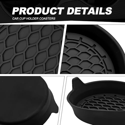 4-Pack Universal Cup Holder Coasters, Black Silicone Inserts - Keep Your Car Clean with Non-Slip & Spill-Proof Coasters for All Vehicles (Black)