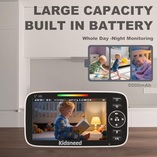 Kidsneed Baby Monitor with Camera and Audio - 5 inch 720P Video Baby Monitor, No WiFi, 48H Battery Life, Night Vision, Two Way Talk, Remote Pan Tilt Zoom, Thermal Monitor，1000 ft Range （530）