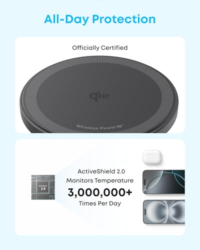 Anker Zolo Magnetic Wireless Charger, Qi2 Certified 15W MagSafe-Compatible Wireless Charging Pad, for iPhone 17/16/15 Series, AirPods, and More (Not for Pixel, Adapter Not Included) (Black, 2 Pack)