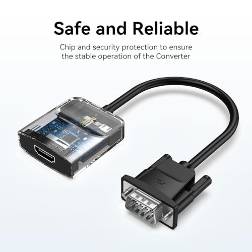VENTION VGA to HDMI Adapter 0.5FT, Uni-Directional VGA(Source) to HDMI(Display) Converter (Male to Female) 1080@60Hz with Audio Cable and Micro USB Cable from PC, Monitor