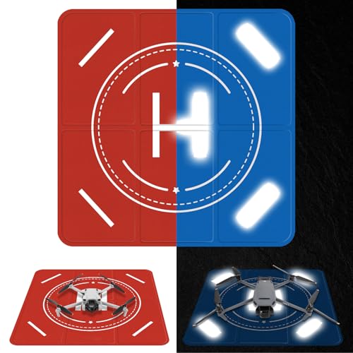 FPVtosky Nighttime Reflective Drone Landing Pad, Fast-fold Double Sided Waterproof Landig Pad Weighted for DJI Mini 5 Pro/ 4/3 Pro/Mini 4k / Mavic 4 / Air 3s/ Avata 2/ Neo/Flip(25 in)
