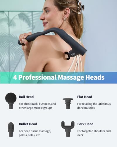 3-in-1 Detachable Massage Gun Deep Tissue, Ergonomic Extension Handle Back Massager for Pain Relief, Portable Percussion Muscle Massager for Shoulder, Thigh, Waist & Neck, FSA-HSA Eligible