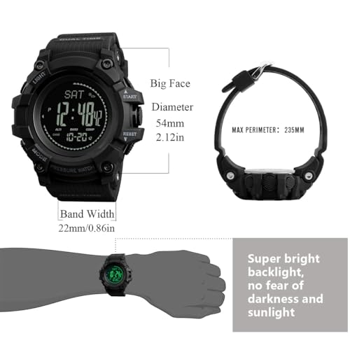 Watch Compass, Altimeter Barometer Thermometer Temperature, Pedometer, Military Army Waterproof Outdoors Sport Digital Watch for Men