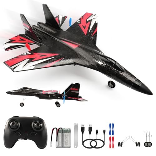 New Upgrade SU27 RC Airplane, Remote Control Fighter Toys, 2.4GHz 6-axis Gyro Stabilizer RTF Glider Aircraft Plane with 2 Batteries Easy to Fly Outdoor Toy for Adults Kids Beginners Boys