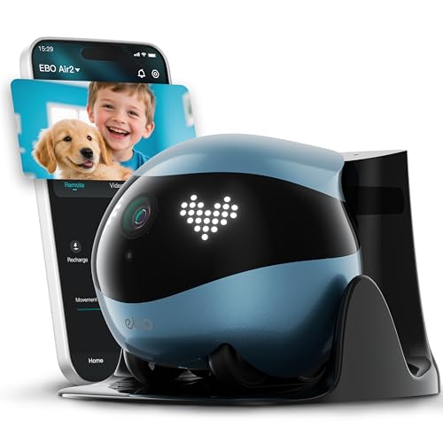Enabot EBO Air 2 Mobile Pet Camera Robot: 2K FamilyBot with Two-Way Talk | Family Companion with Whole-Home Mobility, Custom Pixel Facial Expression, Auto-Recharge, Night Vision, Long Distance Gift