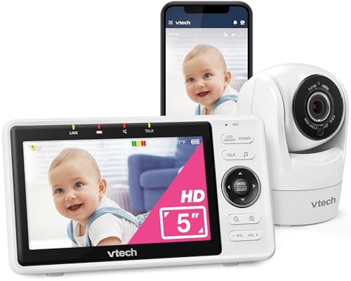 VTech VM901 Smart WiFi Baby Monitor – 1080p Camera, 5" HD Screen, Remote Pan Tilt Zoom, Free App, Night Vision, No Subscription