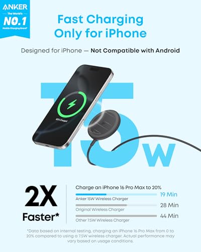 Anker Zolo Magnetic Wireless Charger, Qi2 Certified 15W MagSafe-Compatible Wireless Charging Pad, for iPhone 17/16/15 Series, AirPods, and More (Not for Pixel, Adapter Not Included) (Black, 2 Pack)