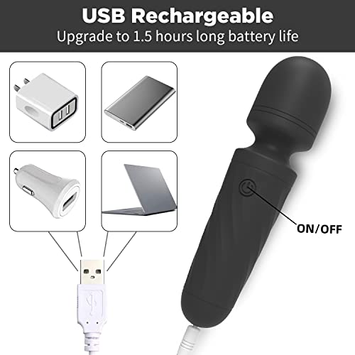 Handheld Personal Mini Massager Tool– Waterproof, USB Rechargeable, 10 Vibration - Perfect on Back Legs Hand Pains and Sports Recovery(Black)