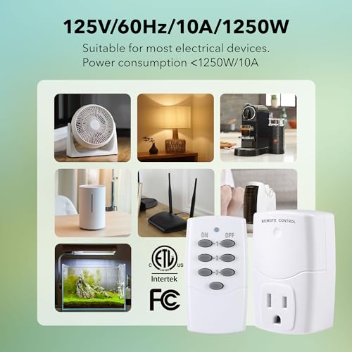 BN-LINK Mini Wireless Remote Control Outlet Switch Power Plug in for Household Appliances, Wireless Remote Light Switch, LED Light Bulbs, White (1 Remote + 3 Outlet) 1250W/10A