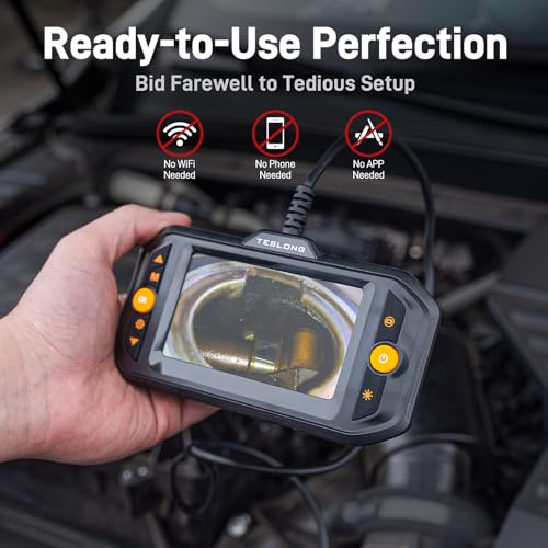 Teslong Endoscope Borescope with Light, Snake Inspection Camera for Automotive Engine, Waterproof Fiber Optic Camera for Mechanics - Ideal for Wall, Vent, Wire Video Scope (16.5FT)